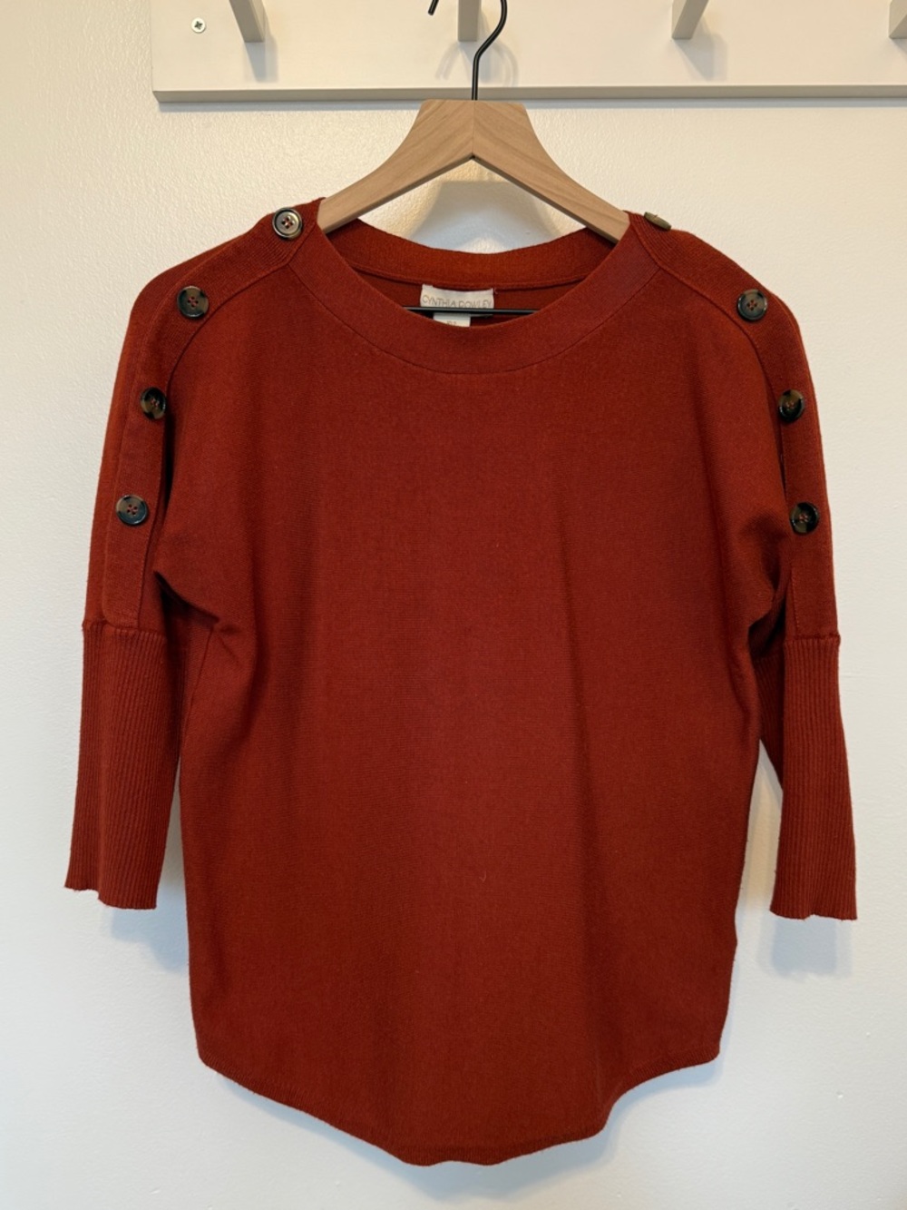 Cynthia Rowley Burnt Orange Knit Drop Shoulder 3/4 Length Sleeve Sweater